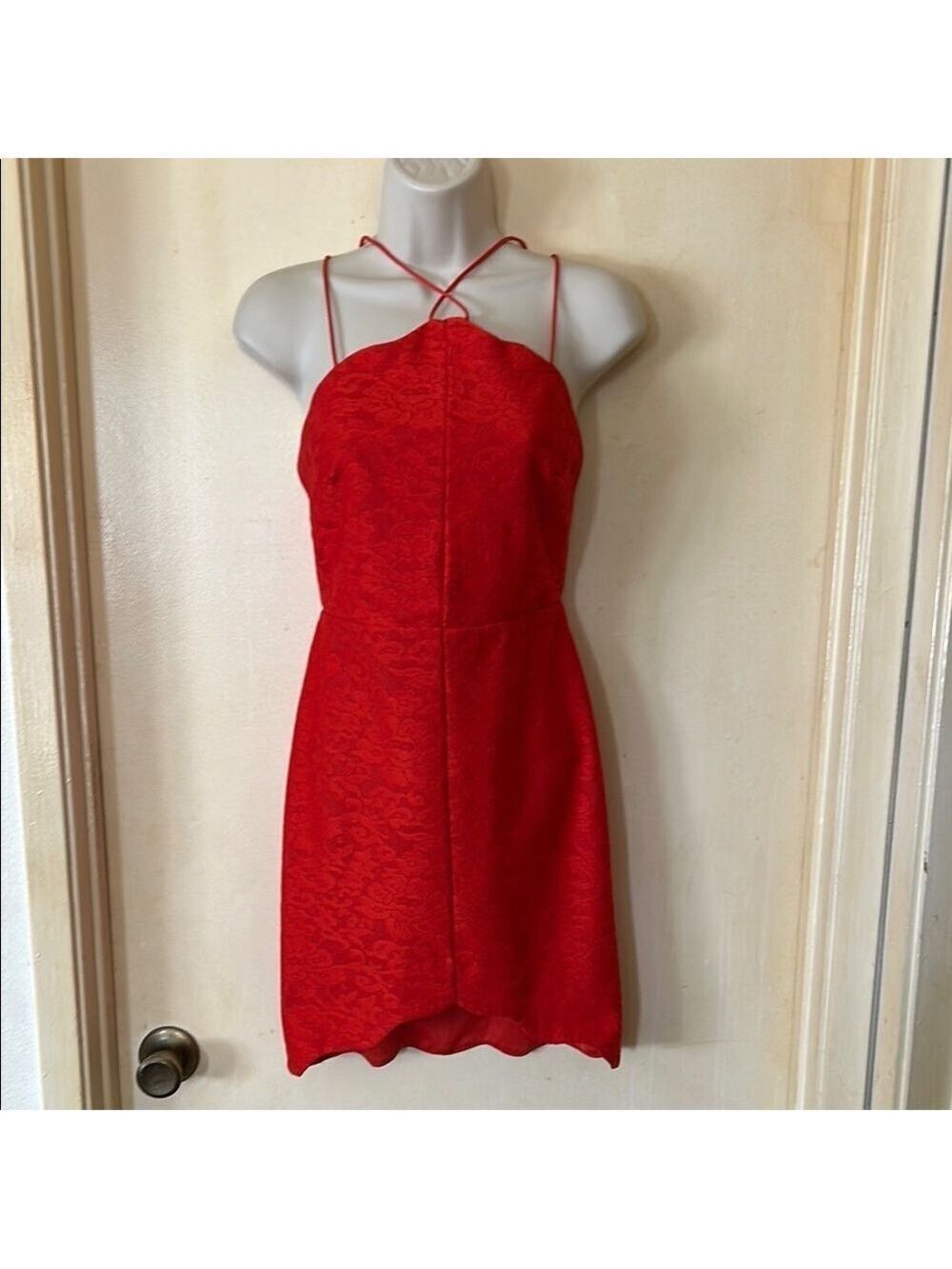 Topshop red/orange jacquard straps dress size 4